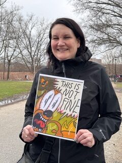 Arlington protesters on the way to Boston April 5, 2025